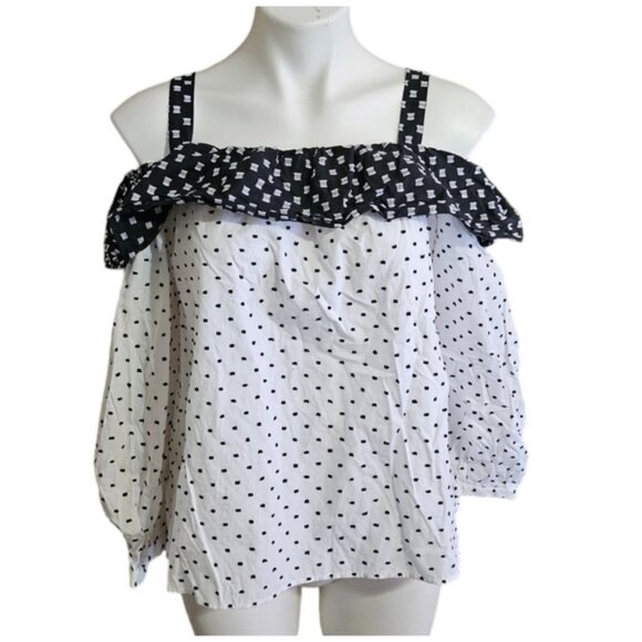 Loft Cold Shoulder Textured Polka dot top Black & White Size S - Picture 4 of 11